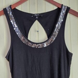 Express Tank Top Womens Large Black Sequin Scoop Neck Keyhole Party Top